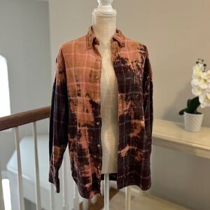 Tie-Dye Plaid Button-Up Shirt